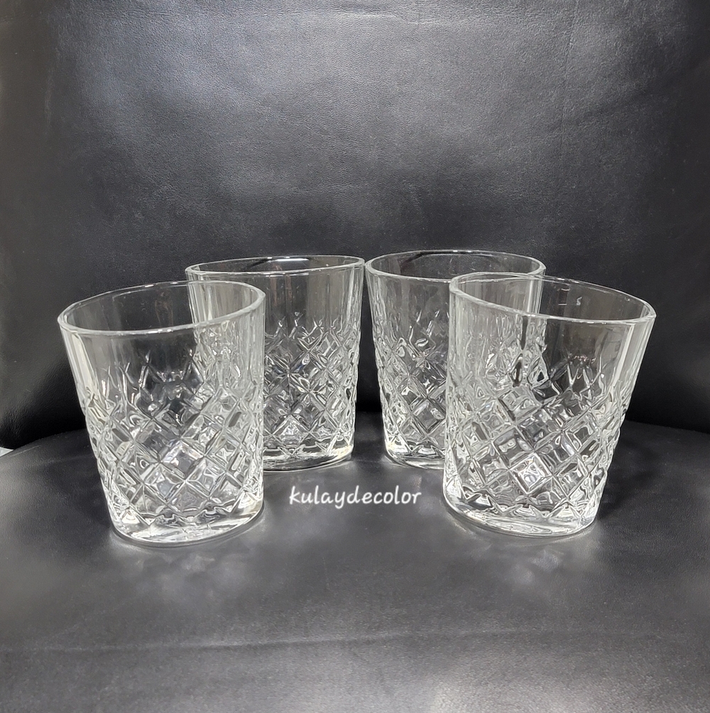 Vintage Drambuie Whiskey Rocks Glasses Set of 4 Diamond Cut Pattern Barware